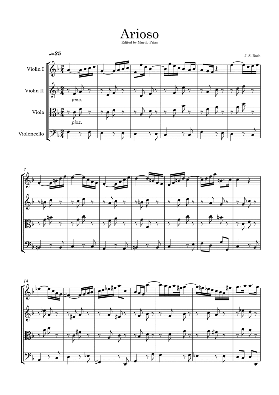 Arioso - J. S. Bach - String Quartet (Score and all parts) (arr. Murilo Frias)