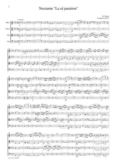 Grinka  Nocturne "La separation", for string quartet, CG102 (arr. FCMUSIC)