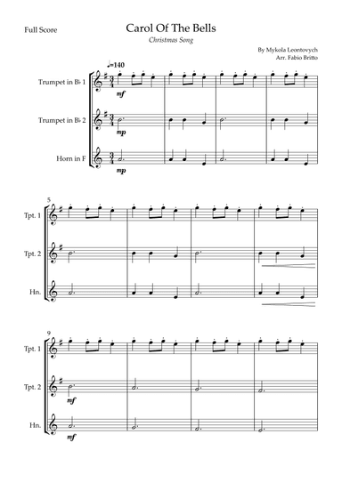 Carol Of The Bells (Christmas Song) for Brass Trio (arr. Fabio Britto)