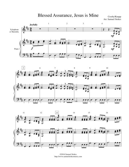 Blessed Assurance - xylophone/marimba with piano accompaniment (arr. Samuel Stokes)