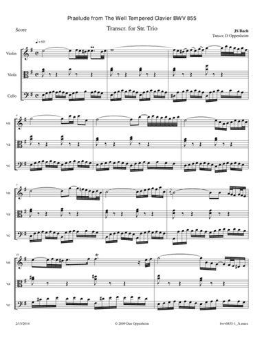 Bach: Prelude BWV 855 in e minor from The Well Tempered Clavier arr. for String Trio (arr. D Oppenheim)