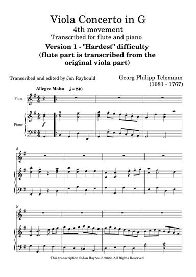 Telemann Viola Concerto (4th Movement) for flute and piano (arr. Jon Raybould)