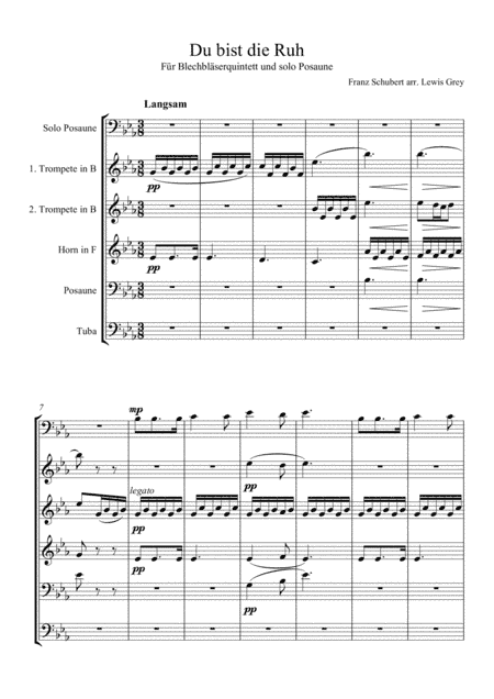 Du bist die Ruh' for Solo Trombone and Brass Quintet (arr. Lewis Grey)