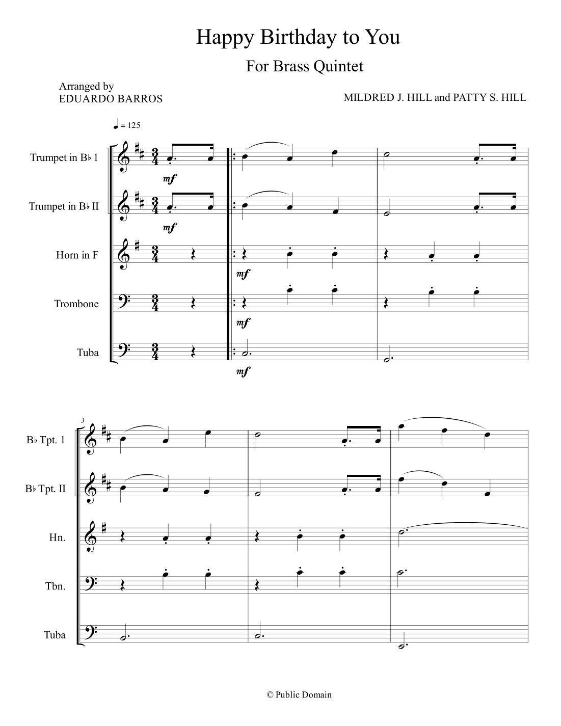 Happy Birthday to You (For Brass Quintet) (arr. Eduardo Barros)