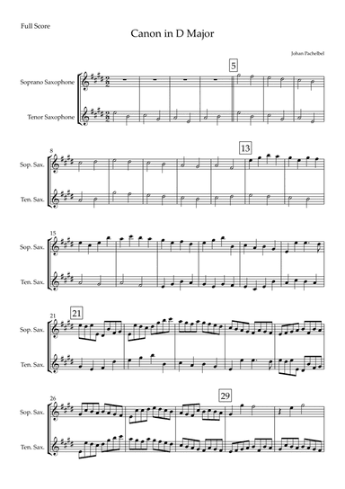 Canon in D Major (Johann Pachelbel) for Soprano Saxophone & Tenor Saxophone Duo (arr. Fabio Britto)