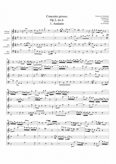 Concerto grosso Op.2, no.4 (arrangement for 4 recorders) (arr. Gil Garty)