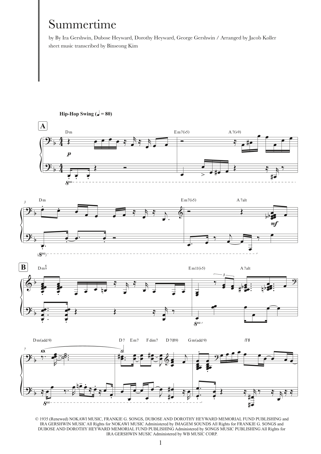 Summertime (arr. Jacob Koller)