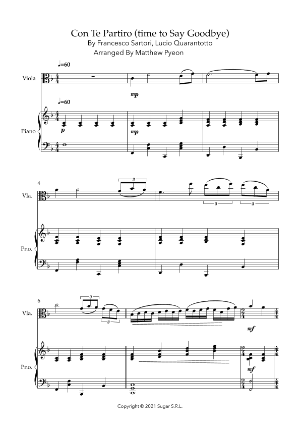 Con Te Partiro (time To Say Goodbye) (arr. Matthew pyeon)