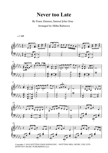 Never Too Late (arr. Milka Rubtsova)