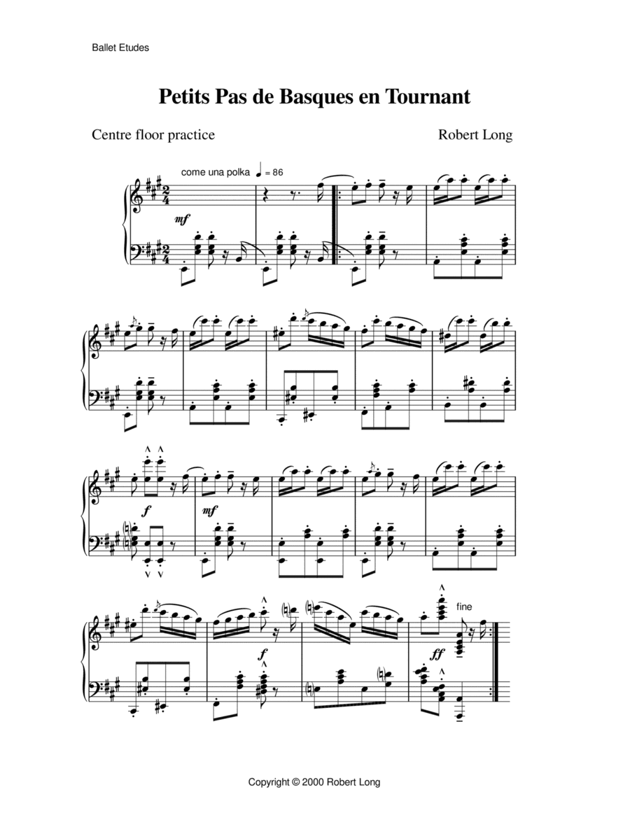 Petits pas de basques en tournant piano sheet music