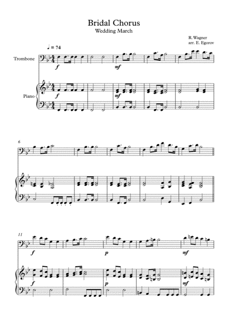 Bridal Chorus (Wedding March), Richard Wagner, For Trombone & Piano (arr. Eugene Egorov)
