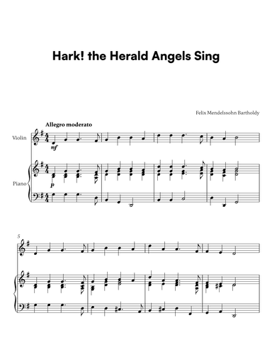 Hark! the Herald Angels Sing (for Violin and Piano) (arr. Cadenza Editions)