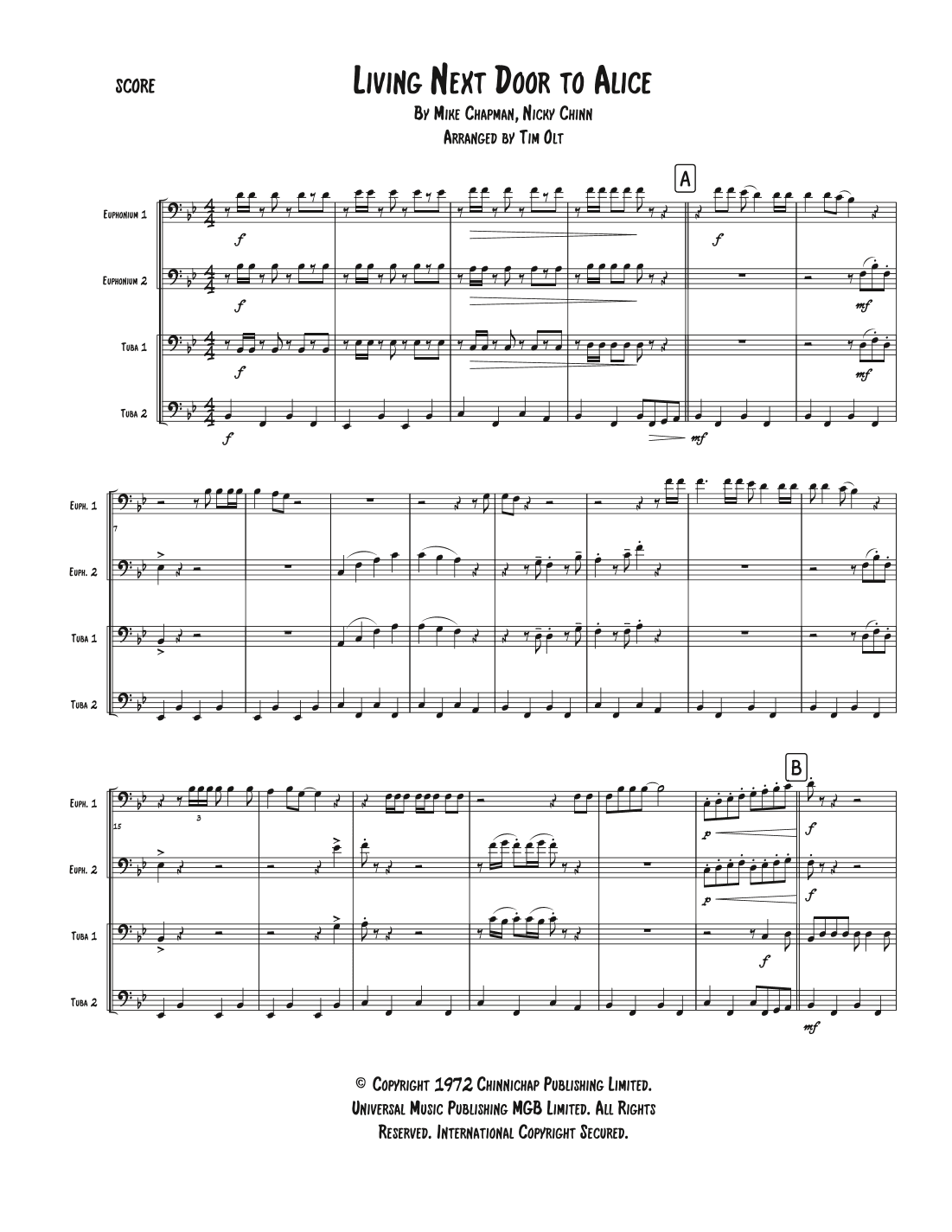 Living Next Door To Alice (arr. Tim Olt)