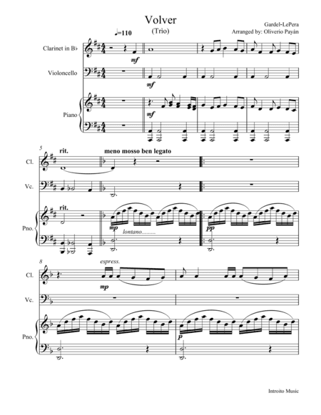 Tango Volver for Clarinet,Violoncello and Piano (arr. Oliver Payán)