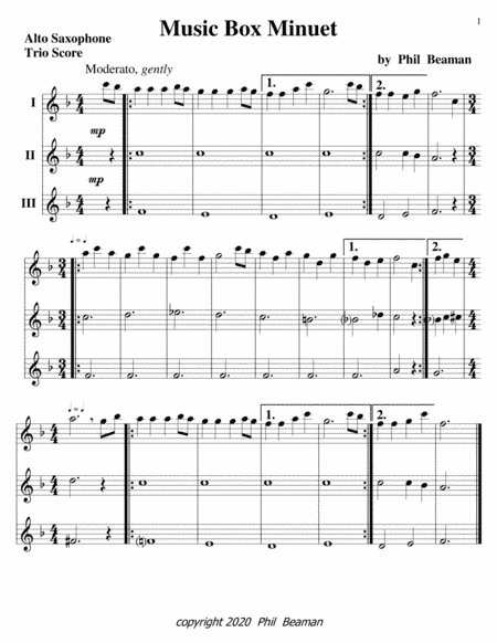 Music Box Minuet-Alto Saxophone trio