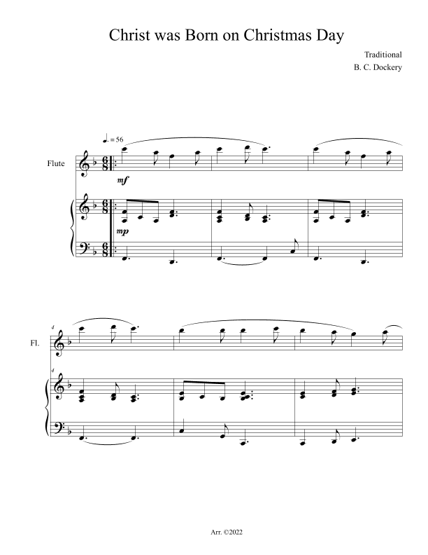 Christ was Born on Christmas Day (Flute Solo with Piano Accompaniment) (arr. B. C. Dockery)