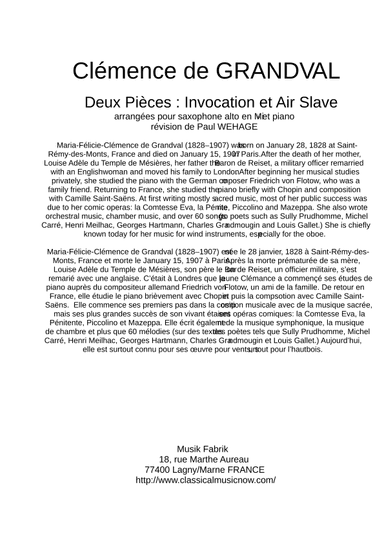 Deux Pièces : Invocation et Air Slave (arr. Paul Wehage (editor))