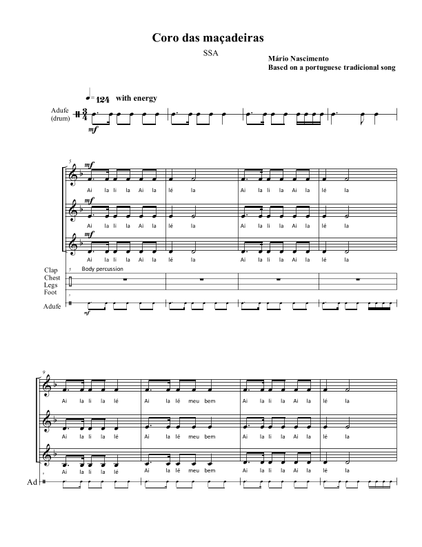 Coro das Maçadeiras (SSA and percussion) - with optional String Orchestra or Brass Quartet