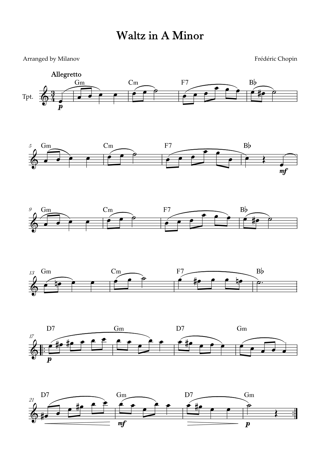 Waltz in A Minor | B. 150, Op. Posth. | Chopin | Trumpet | Chords (arr. Milanov)
