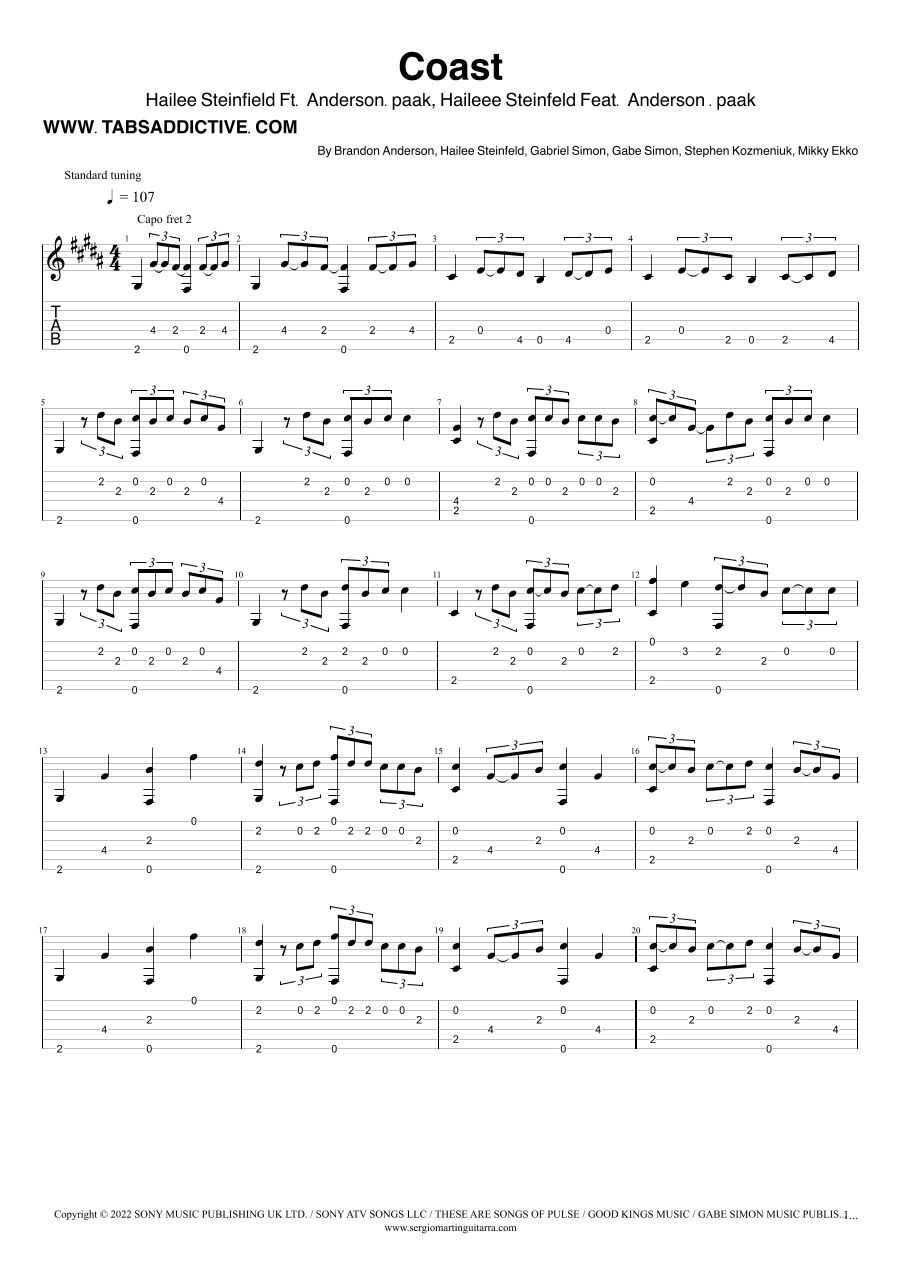 Coast (arr. TABS ADDICTIVE - SERGIO MARTIN GUITARRA)