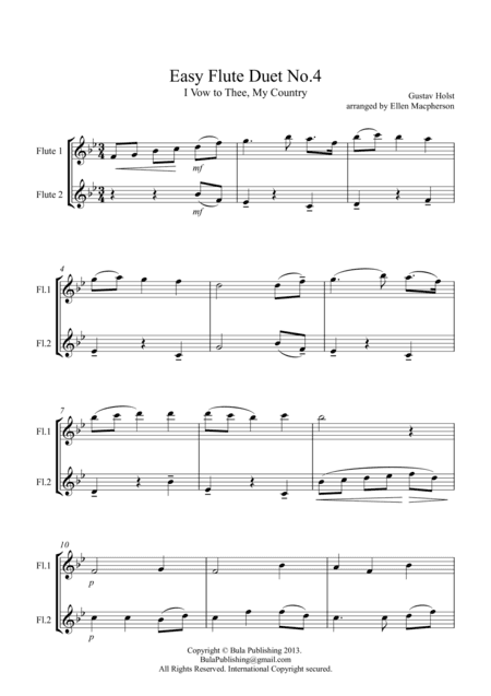 Easy Flute Duet no.4 - I Vow to Thee, My Country (arr. Ellen Macpherson)