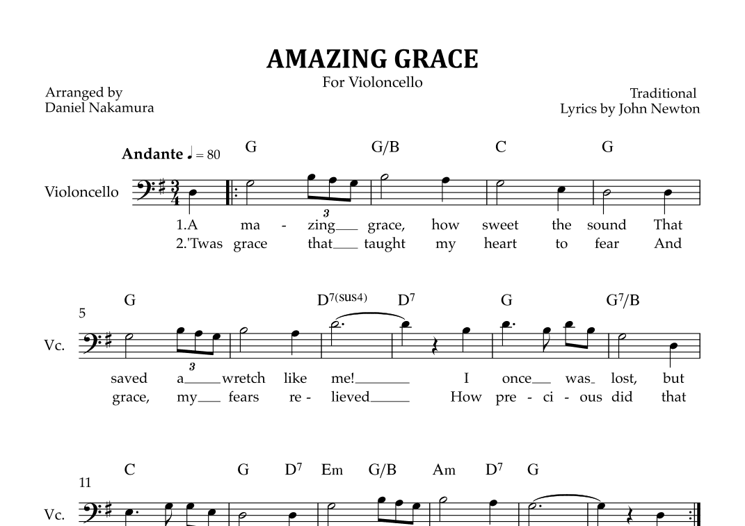 Amazing Grace (for cello solo) (arr. Daniel Nakamura)