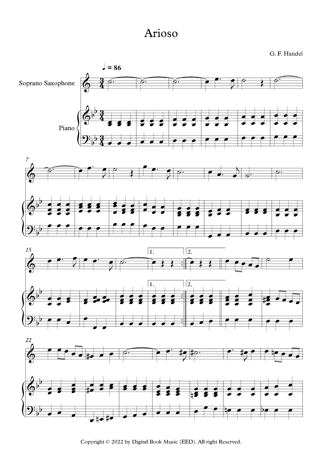 Arioso - George Frideric Handel (Soprano Sax + Piano) (arr. Digital Book Music)