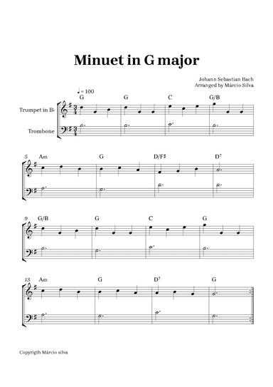 Minuet in G Major - for trumpet Bb and Trombone (arr. Márcio Silva)