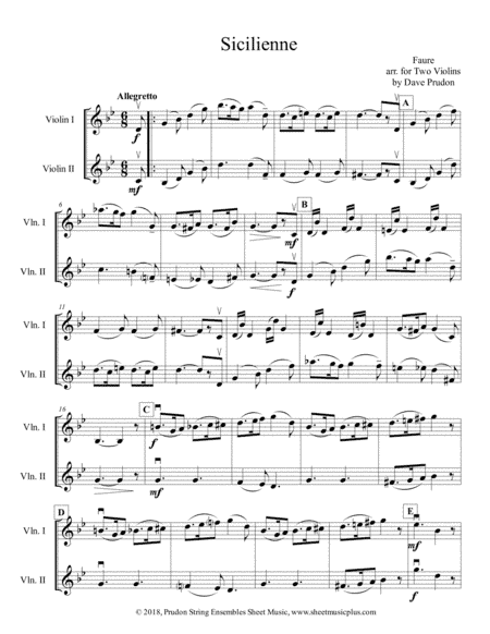 Faure Sicilenne for Two Violins (arr. Dave Prudon)