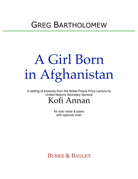 A Girl Born in Afghanistan (for solo voice with piano and optional violin)