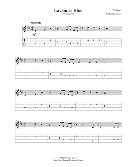 Lavender Blue - for easy guitar with TAB (arr. Samuel Stokes)