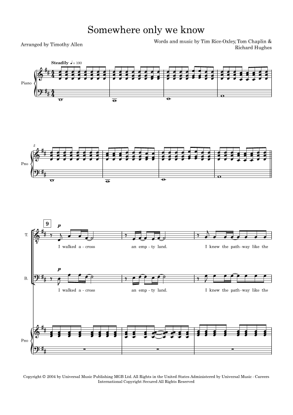 Somewhere Only We Know (arr. Timothy Allen)
