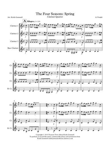 The Four Seasons (Spring): Clarinet Quartet (arr. Keith Gemmell)