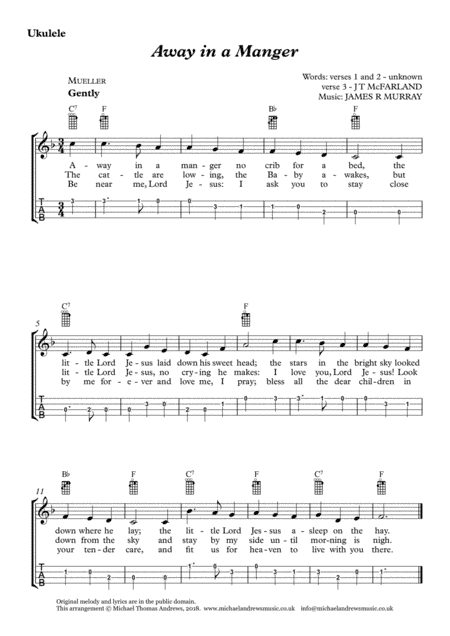 Away in a Manger – Mueller (for Ukulele with TAB) (arr. Michael Thomas Andrews)