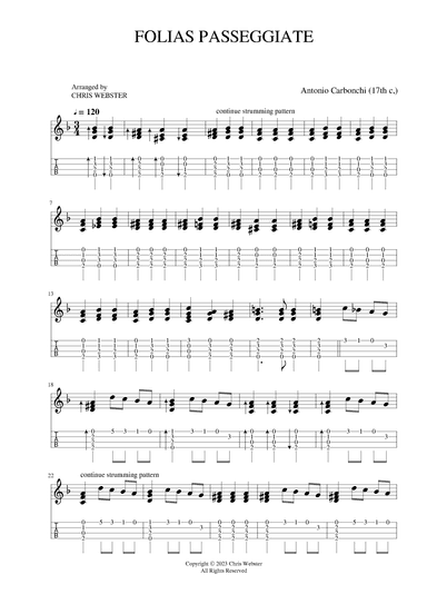 Baroque Uke #13 Folias Passeggiate, Antonio Carbonchi (arr. Chris Webster)
