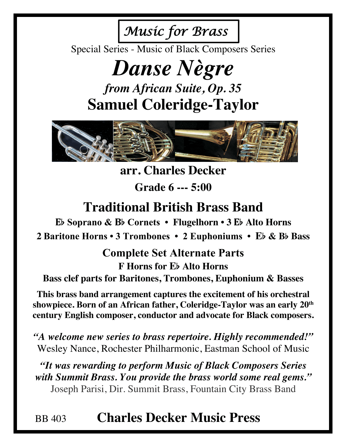 Danse Nègre from African Suite. Op. 35 for Brass Band (arr. Charles Decker)