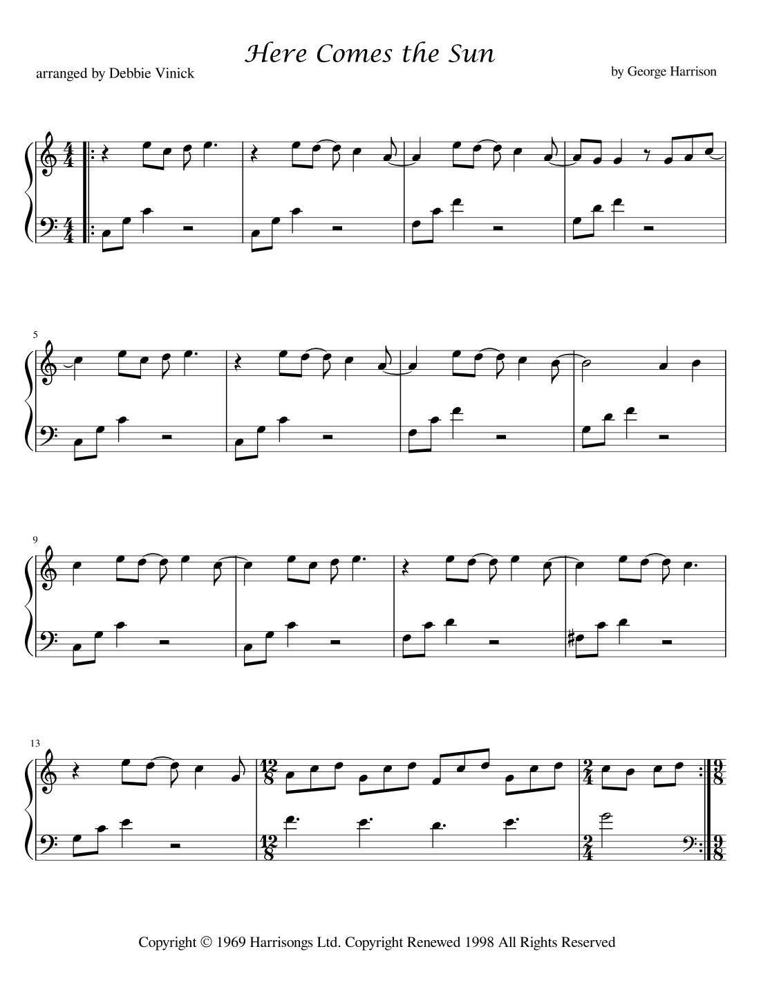 Here Comes The Sun (arr. Debbie Vinick)
