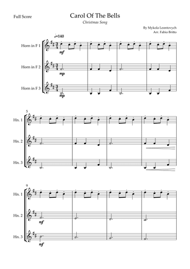 Carol Of The Bells (Christmas Song) for Horn in F Trio (arr. Fabio Britto)