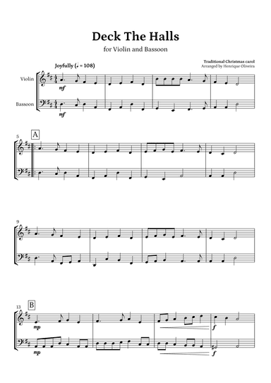 Deck The Halls (Violin and Bassoon) | Christmas Carol (arr. Henrique Oliveira)