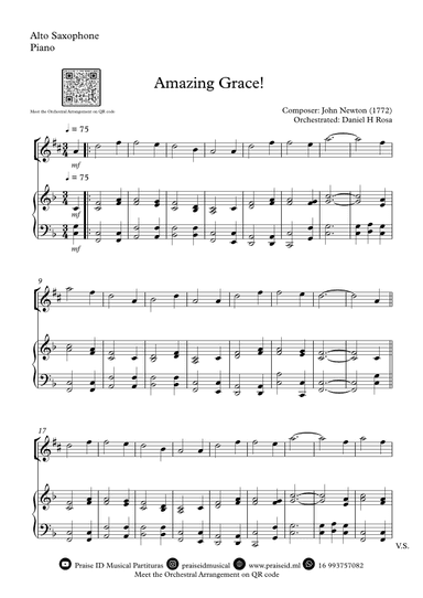 Amazing Grace How Sweet the sound - Easy Alto Saxophone and Piano (arr. Daniel H Rosa)