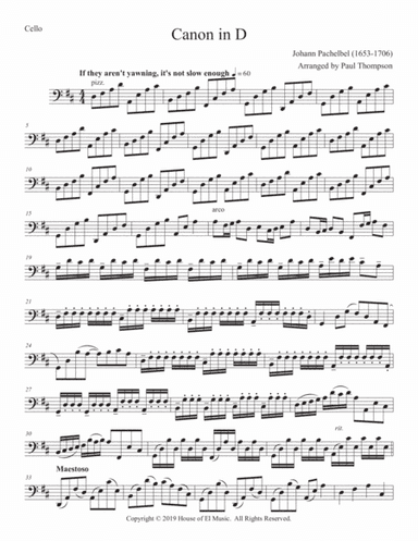 Canon in D for the Bored String Quartet (arr. Paul Thompson)