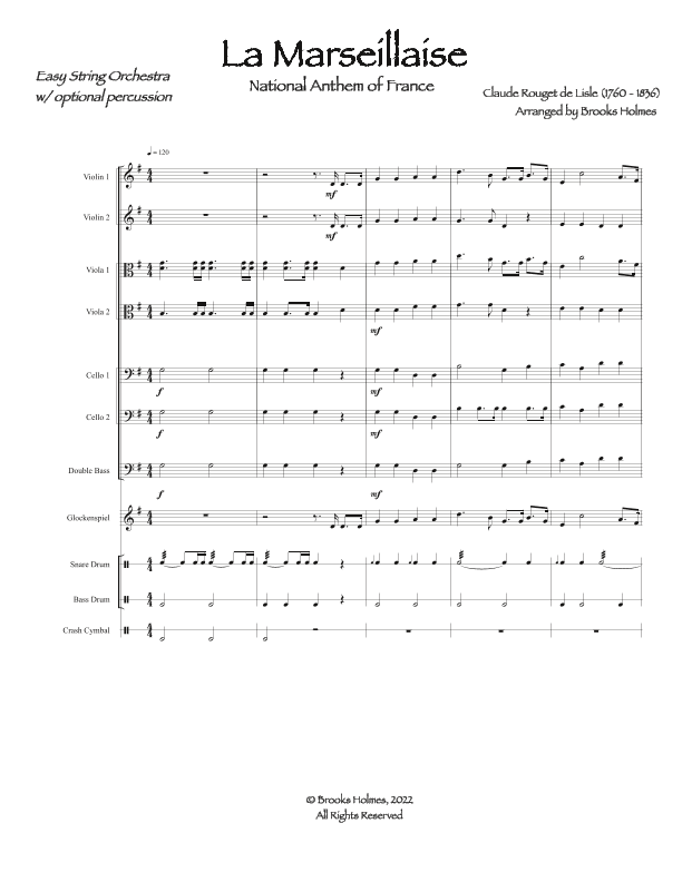French National Anthem (La Marseillaise) Easy String Orchestra with Optional Percussion (arr. Brooks Holmes)