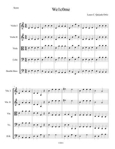 We1c0me. Beginning string orchestra. Open strings and first finger. SCORE & PARTS.