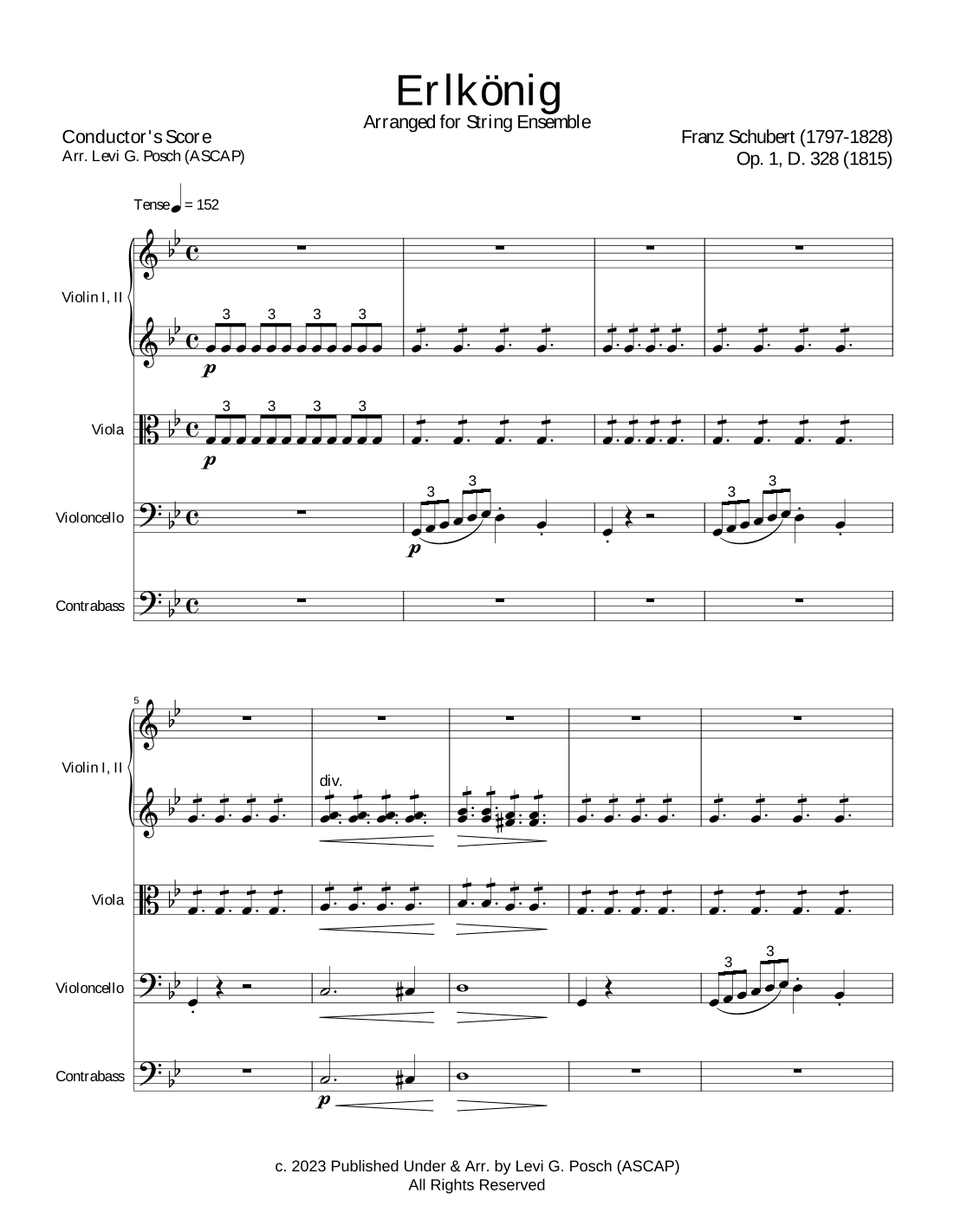 Franz Schubert’s Erlkönig H. 328, Op. 1 Arranged for String Ensemble