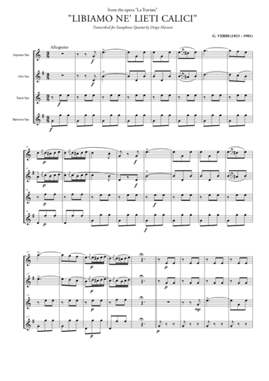 "Libiamo ne' lieti calici" (Brindisi) for Saxophone Quartet (SATB) (arr. Diego Marani)