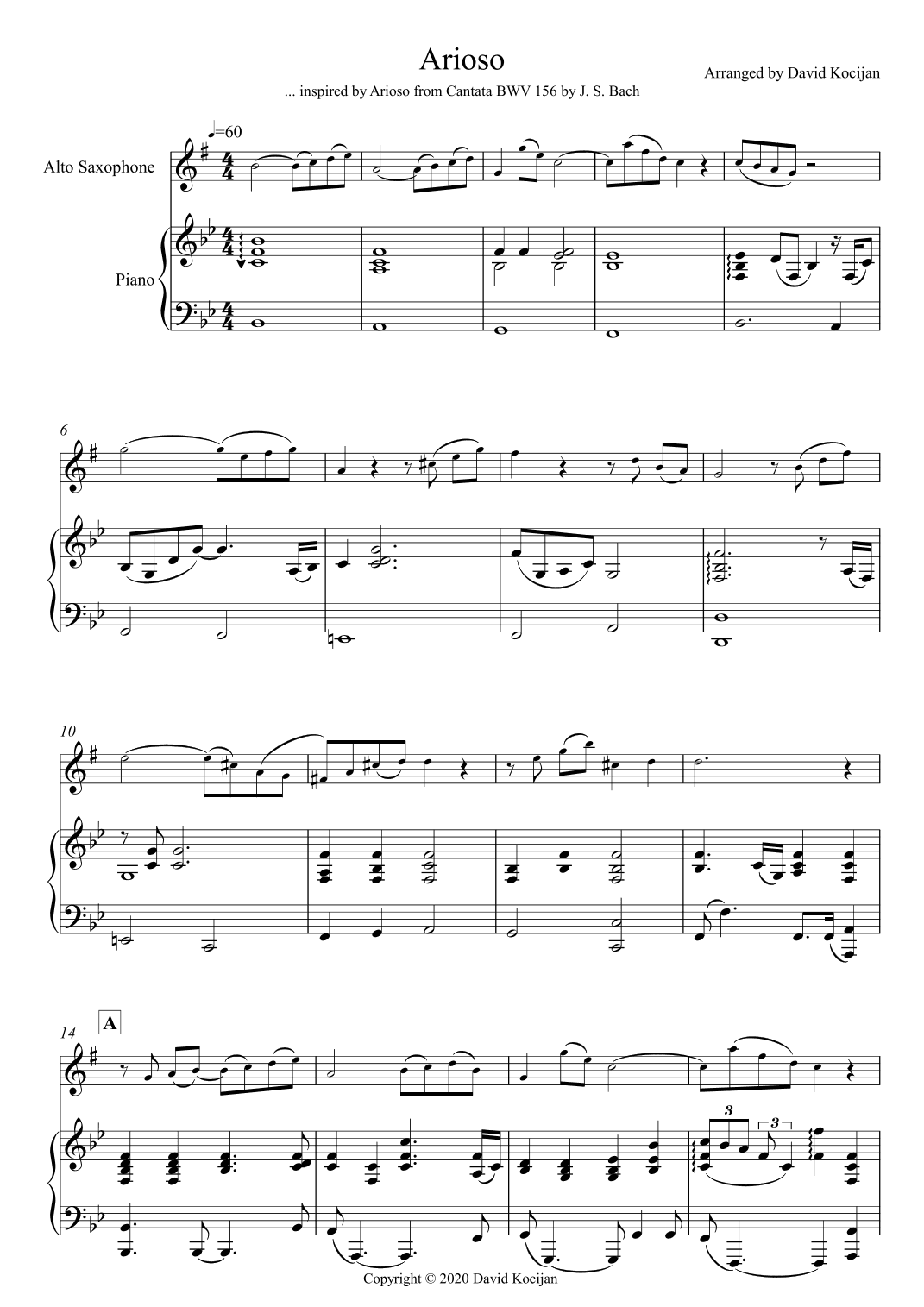 Arioso (alto sax & piano) - EASY (arr. David Kocijan)
