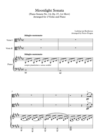 "Moonlight Sonata" - Piano Sonata Op. 27, No. 2 - arranged for 2 Violas and Piano (arr. Pietro Prugna)