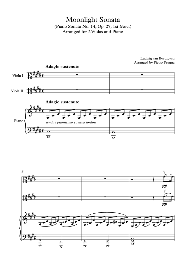 "Moonlight Sonata" - Piano Sonata Op. 27, No. 2 - arranged for 2 Violas and Piano (arr. Pietro Prugna)