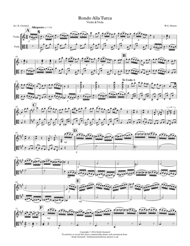 Rondo Alla Turca: Violin & Viola (arr. Keith Gemmell)