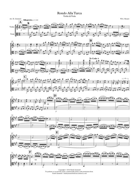 Rondo Alla Turca: Violin & Viola (arr. Keith Gemmell)